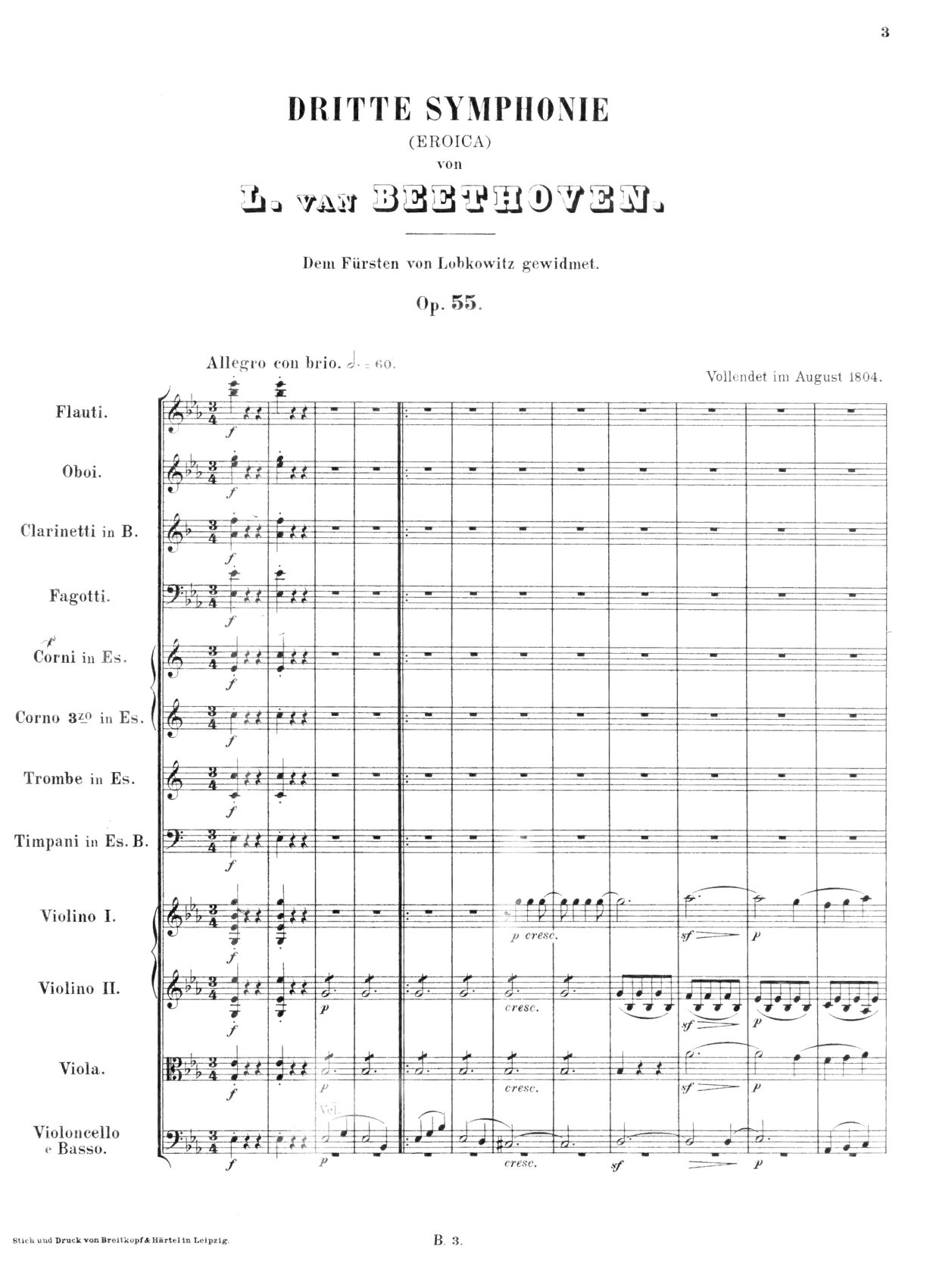 Beethoven, Symphonie n° 3 « Eroica », op. 55, première page